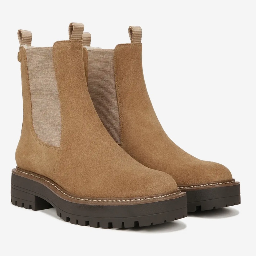 Sam Edelman Laguna Waterproof Lug Sole Chelsea Boot - Camel Suede Shearling - 7W